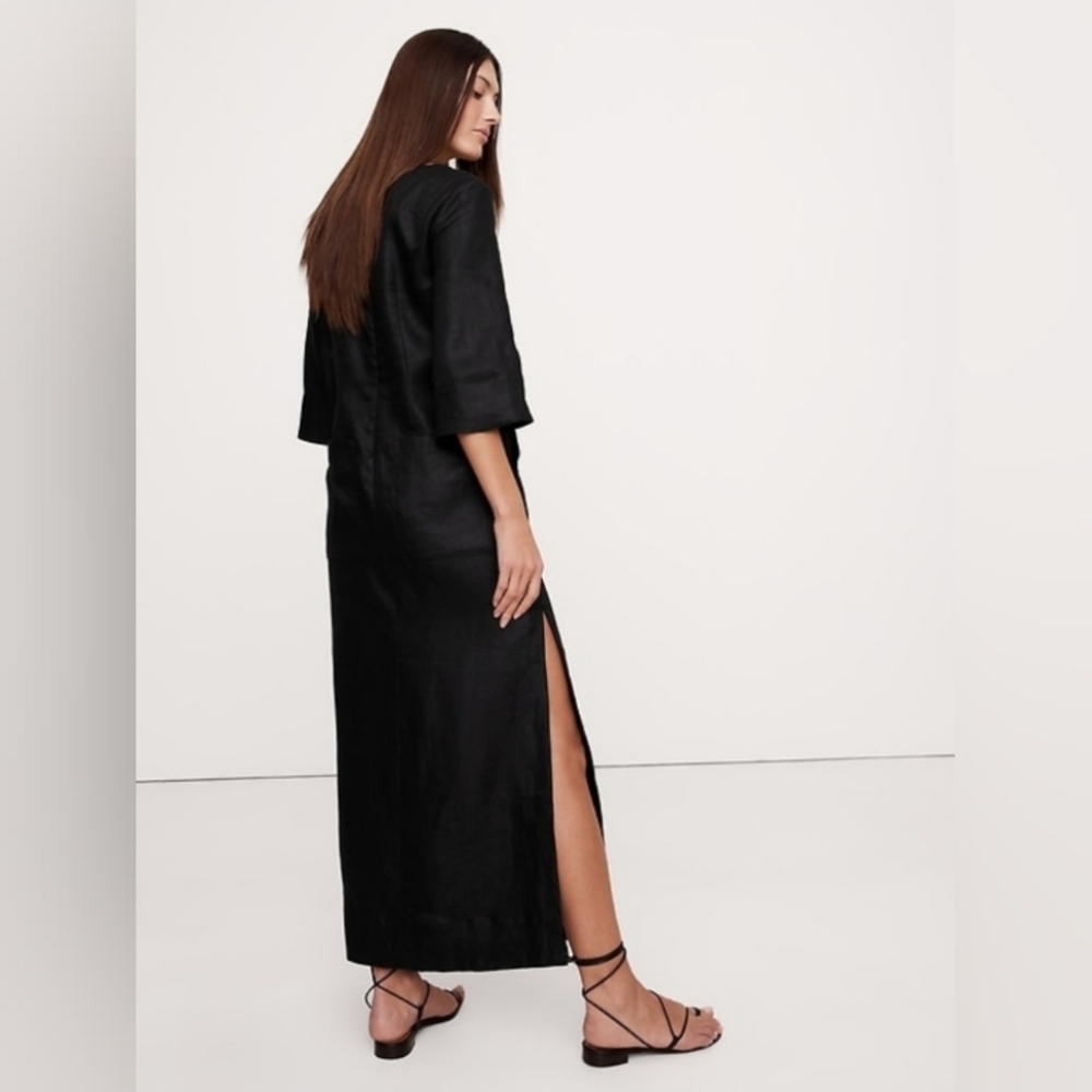 Banana Republic Linen Scoop-Neck Maxi Dress Black - Picture 2 of 7